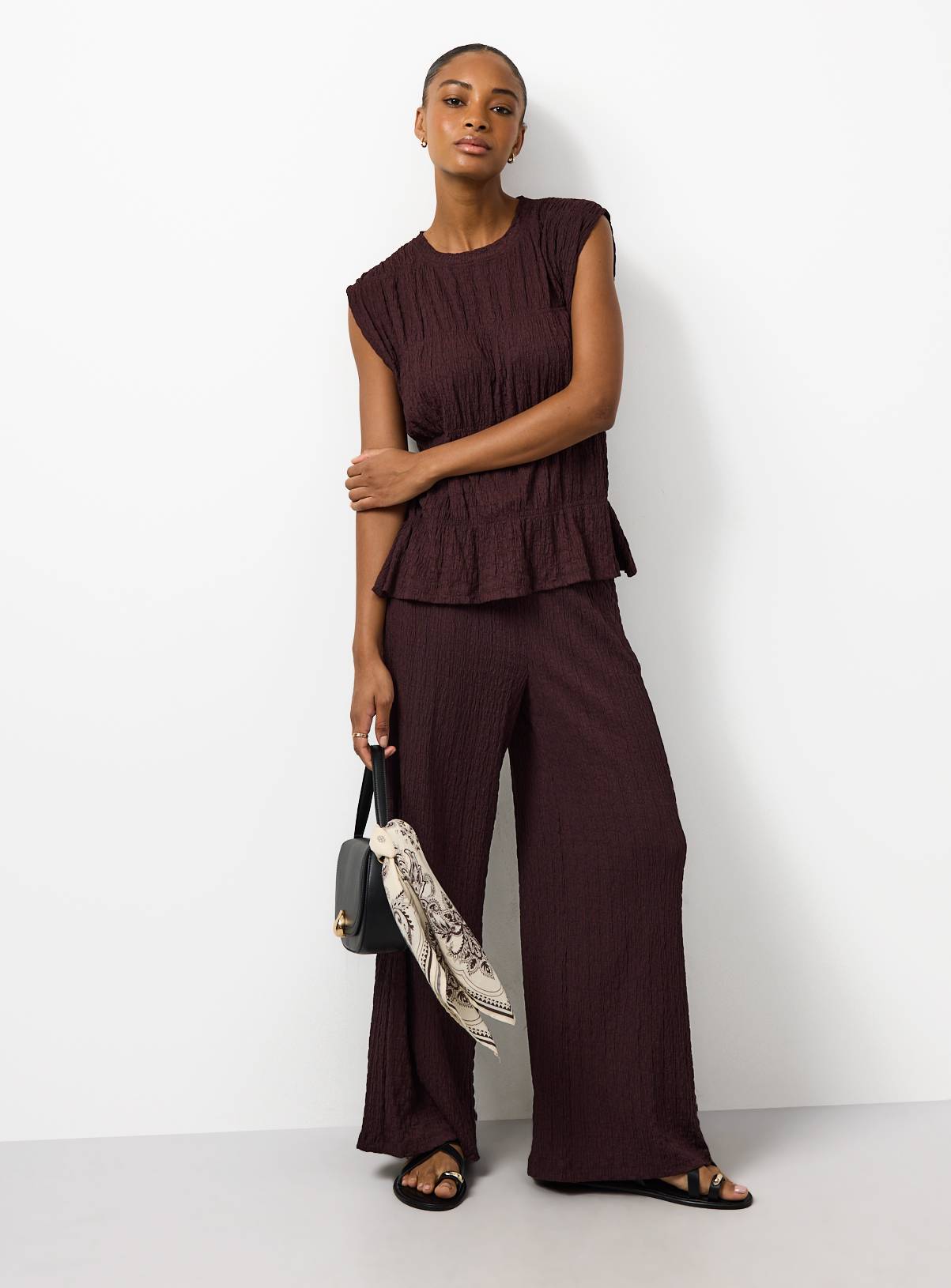 Berry Red Wide Leg Textured Trousers 12 - Image 1